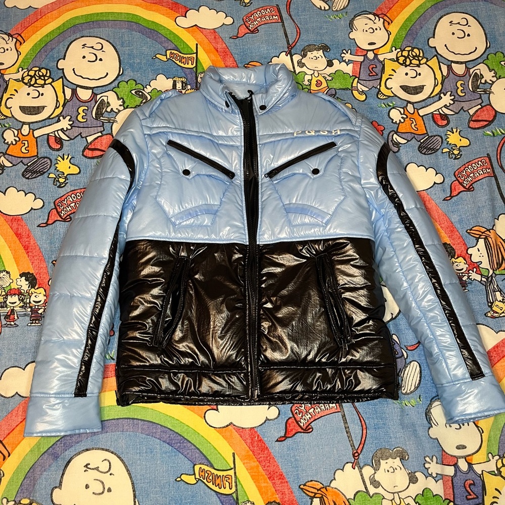 Light blue and black posh bomber jacket